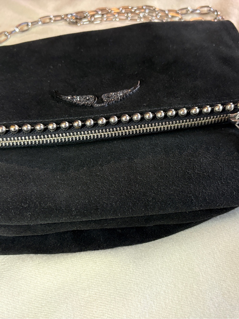 Zadig & Voltaire Black Suede Wing-Emblem Chain Crossbody - Picture 6 of 13